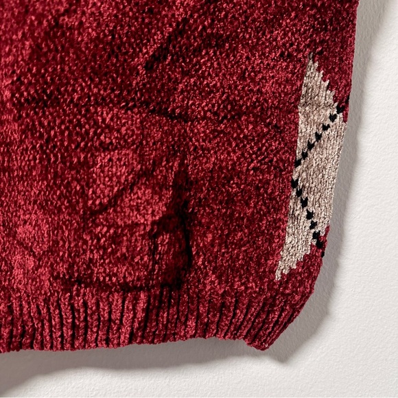Vintage Crystal Kobe Red Argyle Knit Sweater Vest Women’s Size Medium Academia - Picture 11 of 13